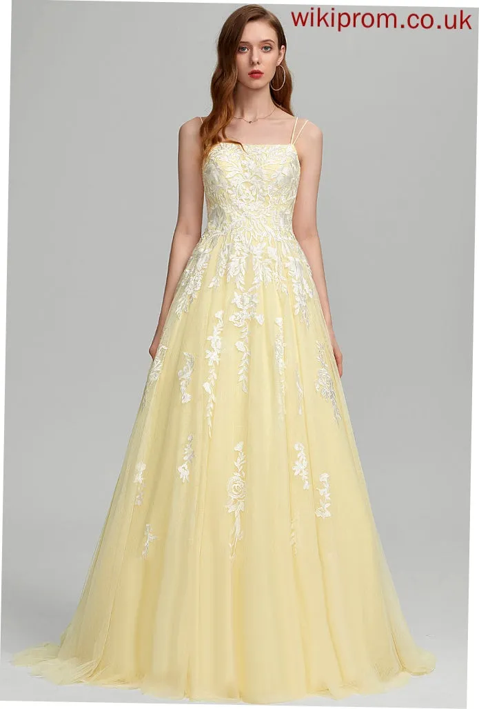Sweep Train Prom Dresses Tulle Lace Square Makaila Ball-Gown/Princess