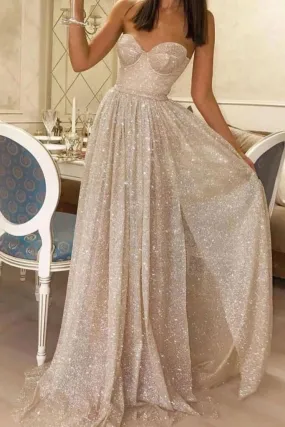 Sweetheart Sequin Long A Line Prom Dresses Cheap Evening Dress PFP1605