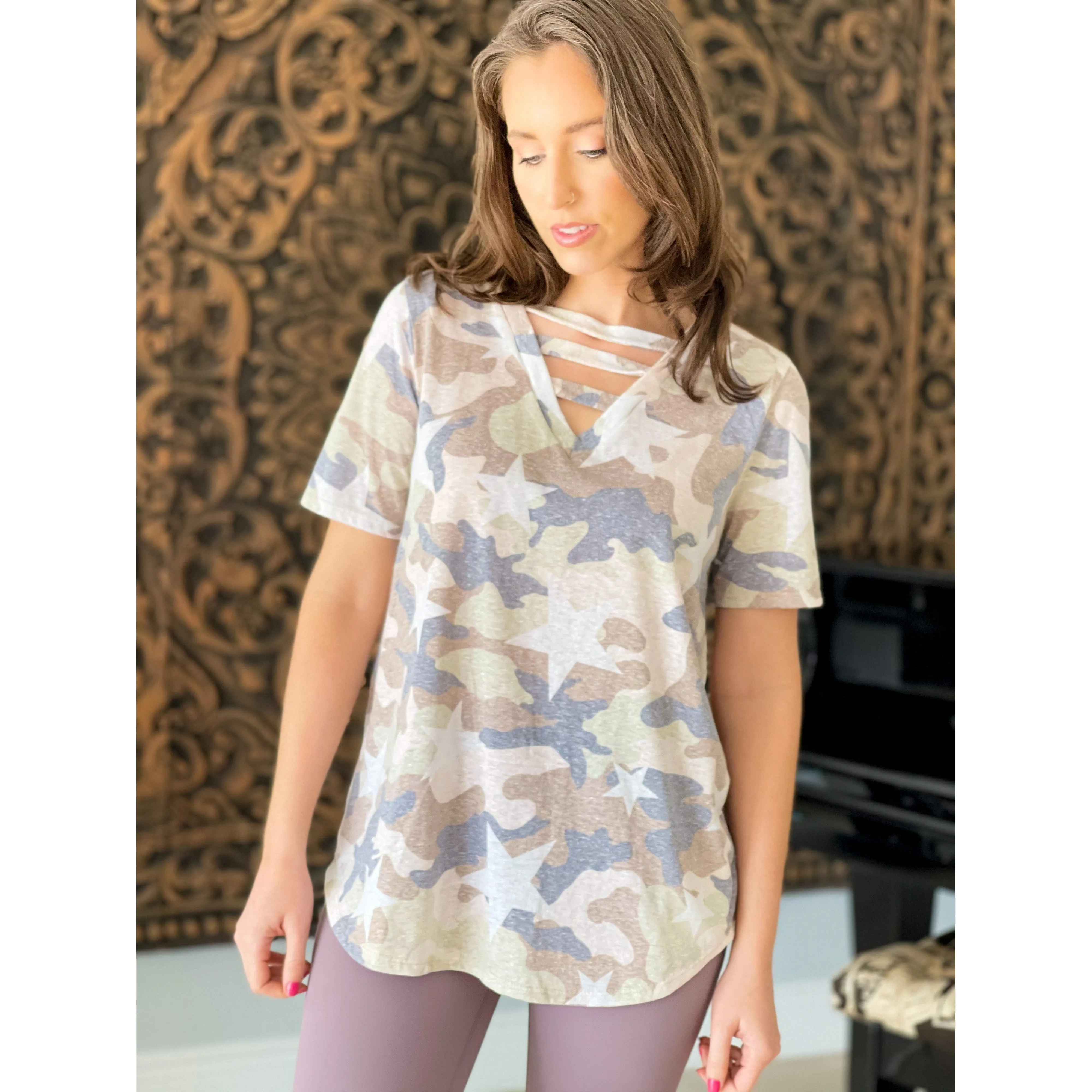 Tara Camo Top
