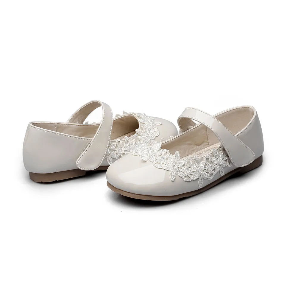 Toddler Princess Marry Jane Flat Flower Shoes Easy Strap (Toddler/Little Kid)