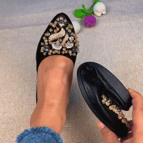 vanccy Rhinestone Flats Casual Comfort Dressy Flats For Wedding Fox Slippers