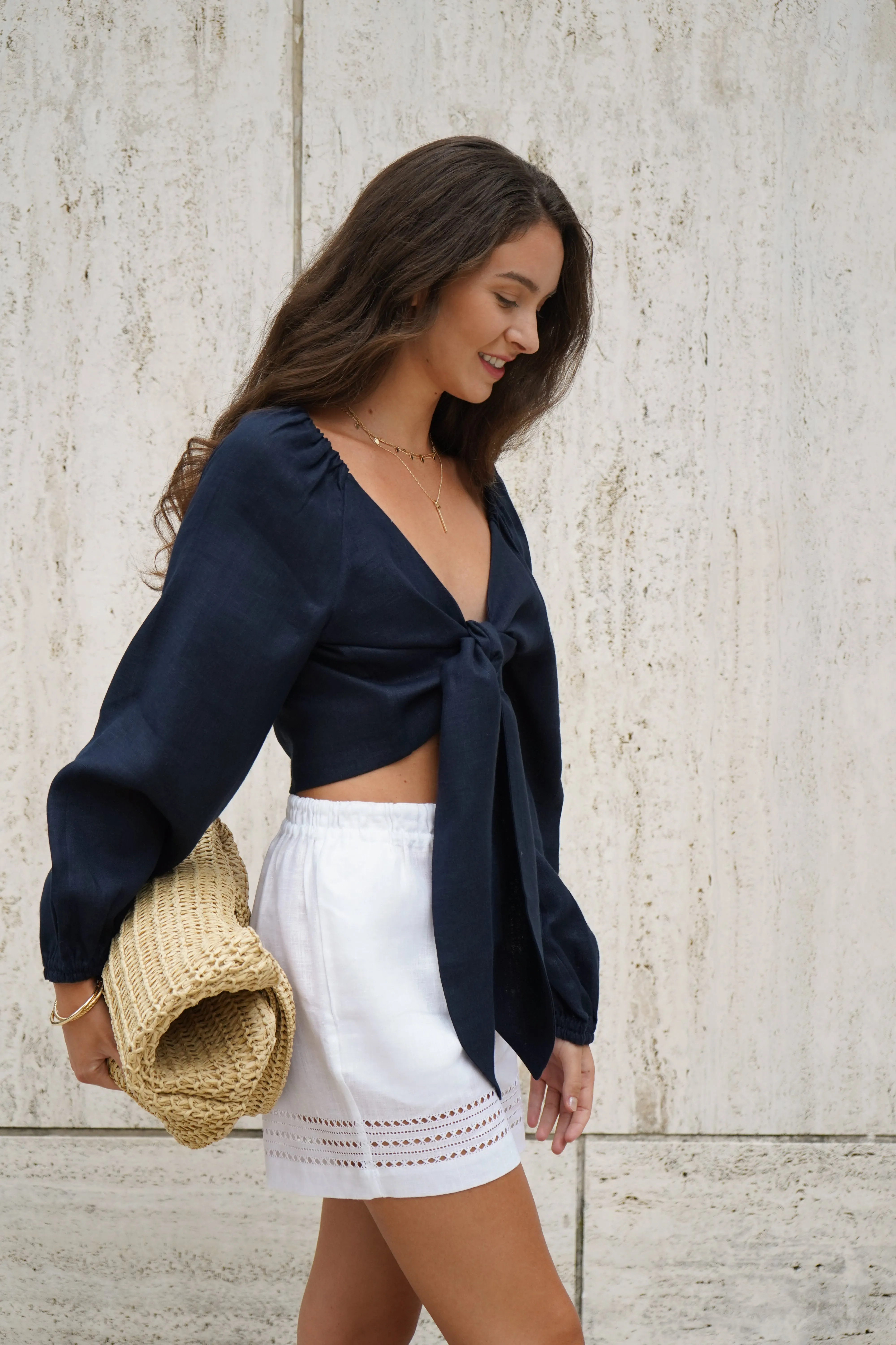 Veleslava Top with Ties in Night Blue