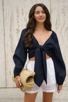 Veleslava Top with Ties in Night Blue