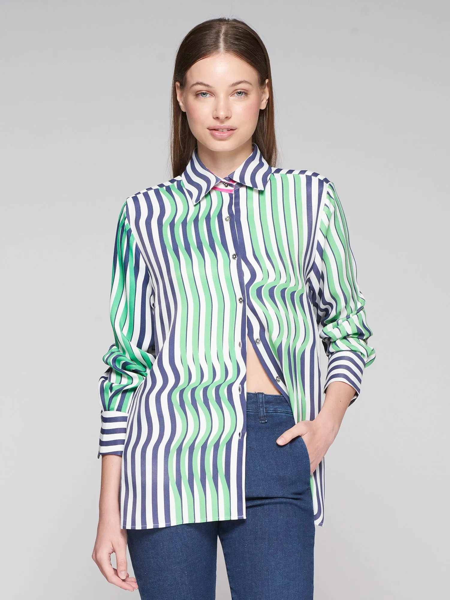 Vilagallo Multicolour Stripey Wave Print Shirt