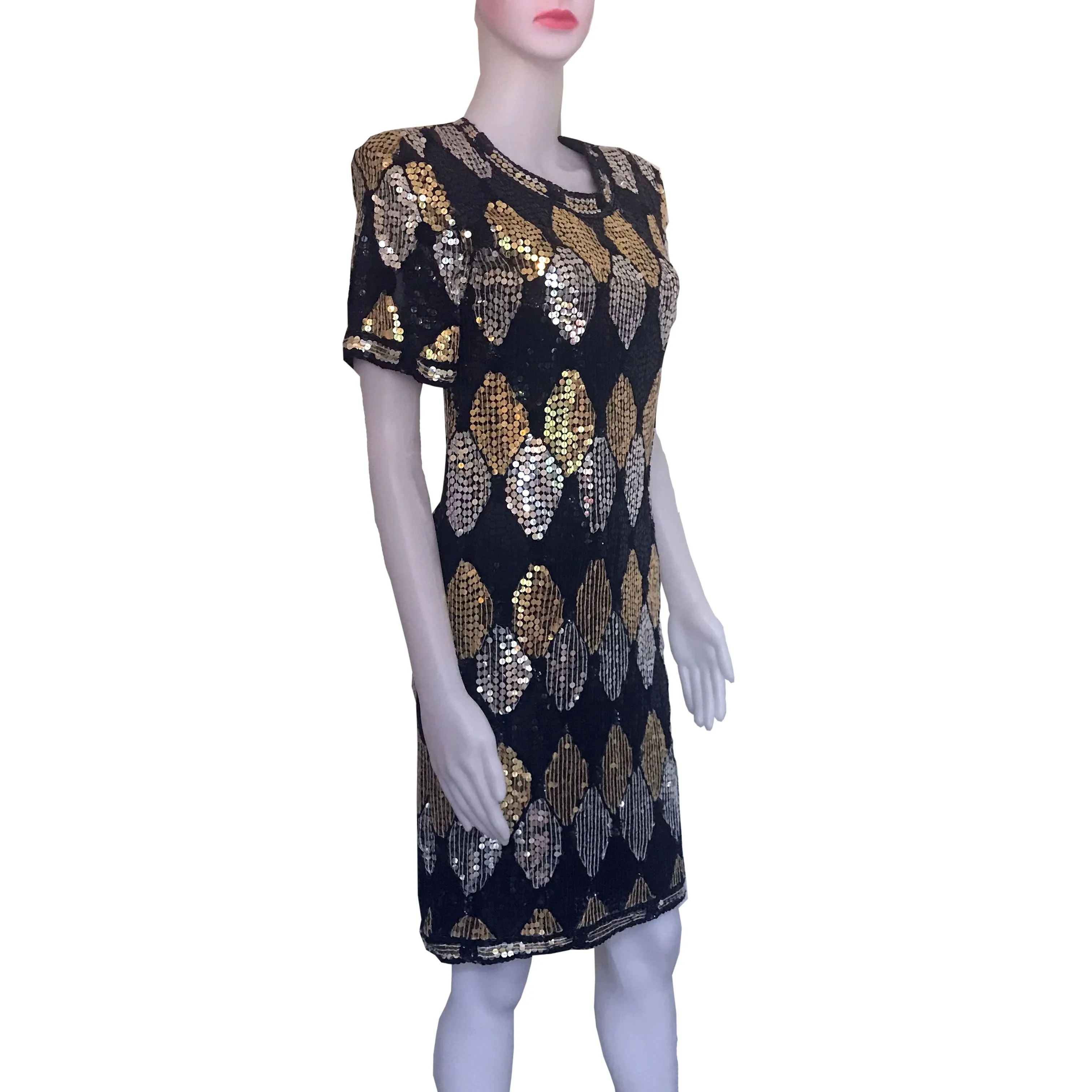 Vintage 1980s Black-Gold-Silver Sequined Dress