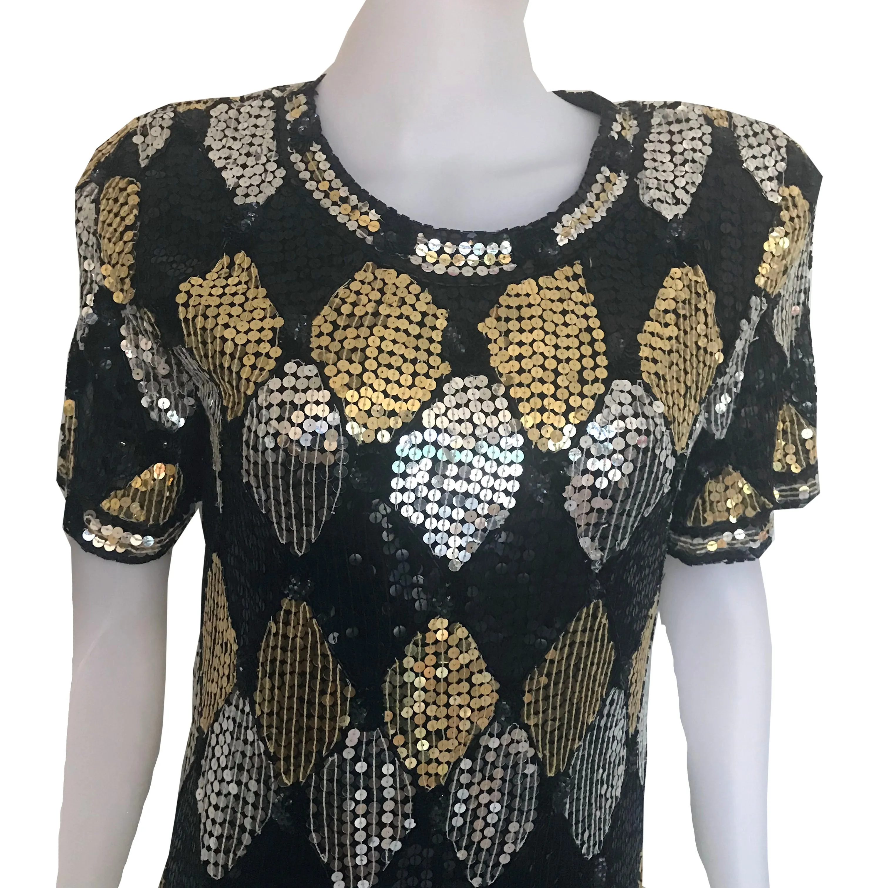 Vintage 1980s Black-Gold-Silver Sequined Dress