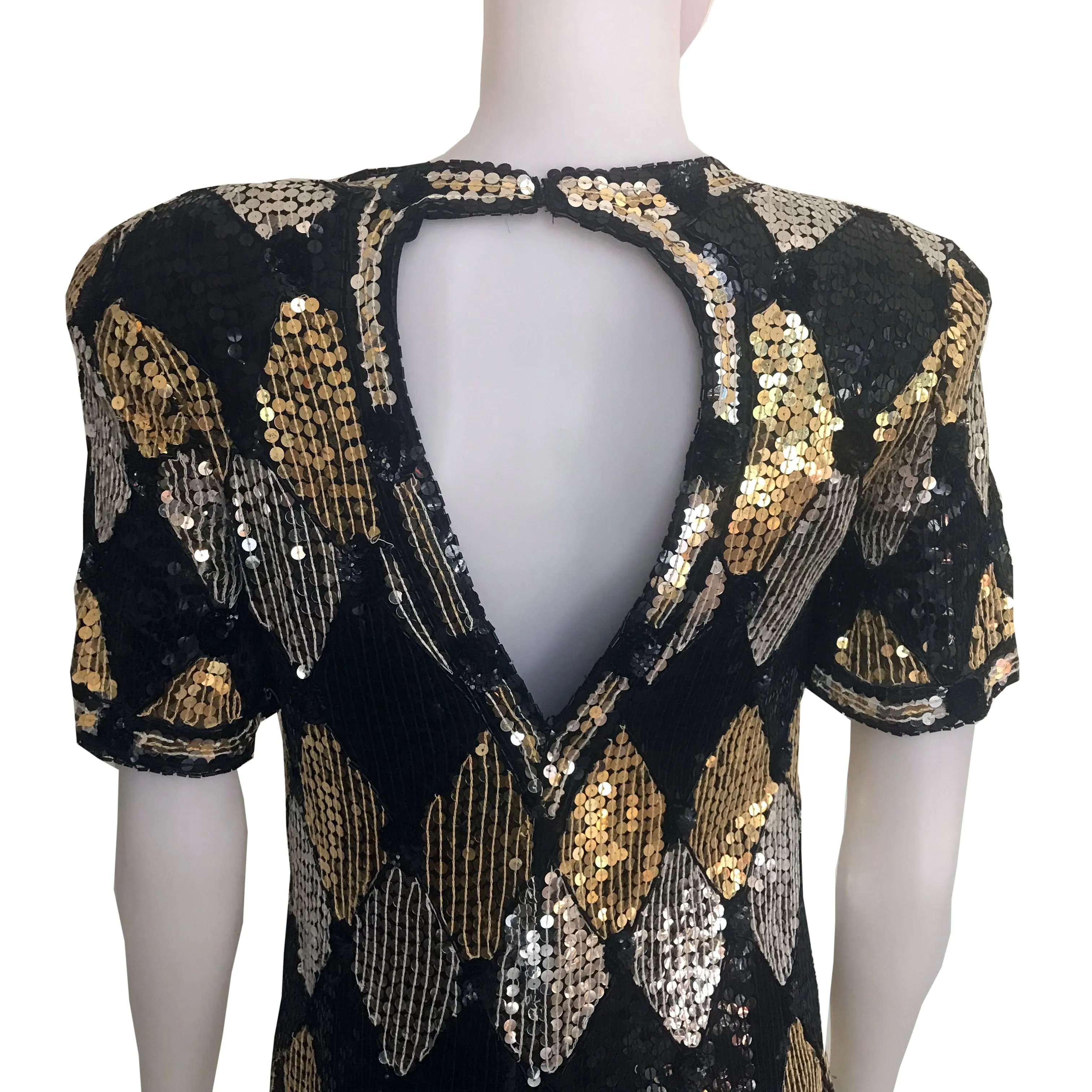 Vintage 1980s Black-Gold-Silver Sequined Dress