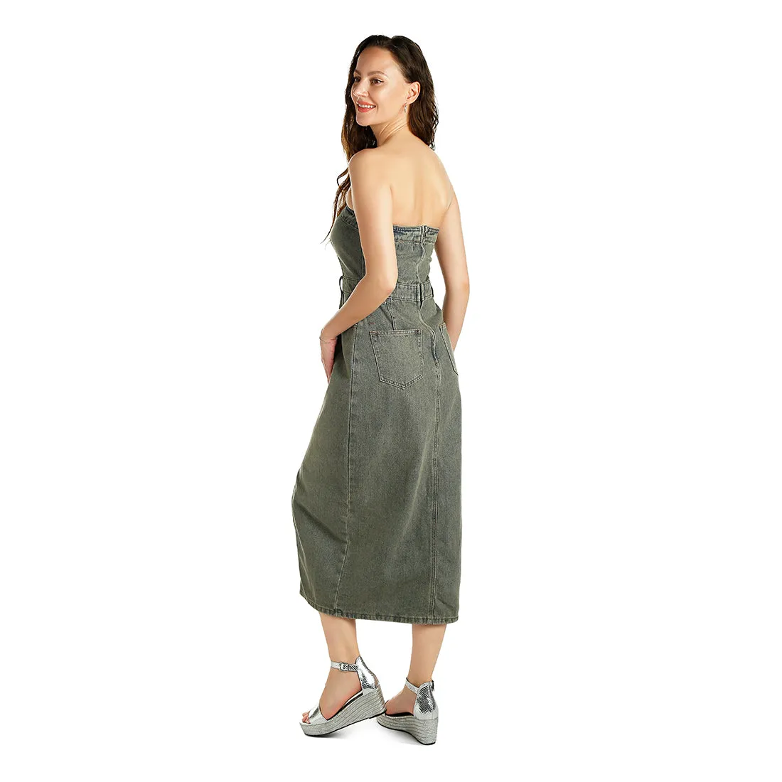 Vintage Wash Strapless Midi Dress