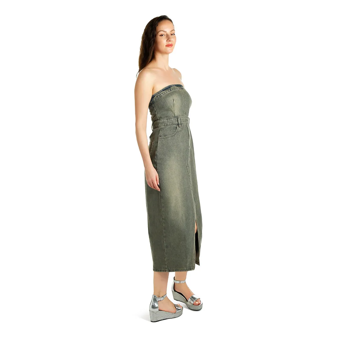 Vintage Wash Strapless Midi Dress