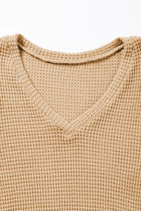 Waffle Tulip Petal Sleeve Waffle Knit Top Shirt
