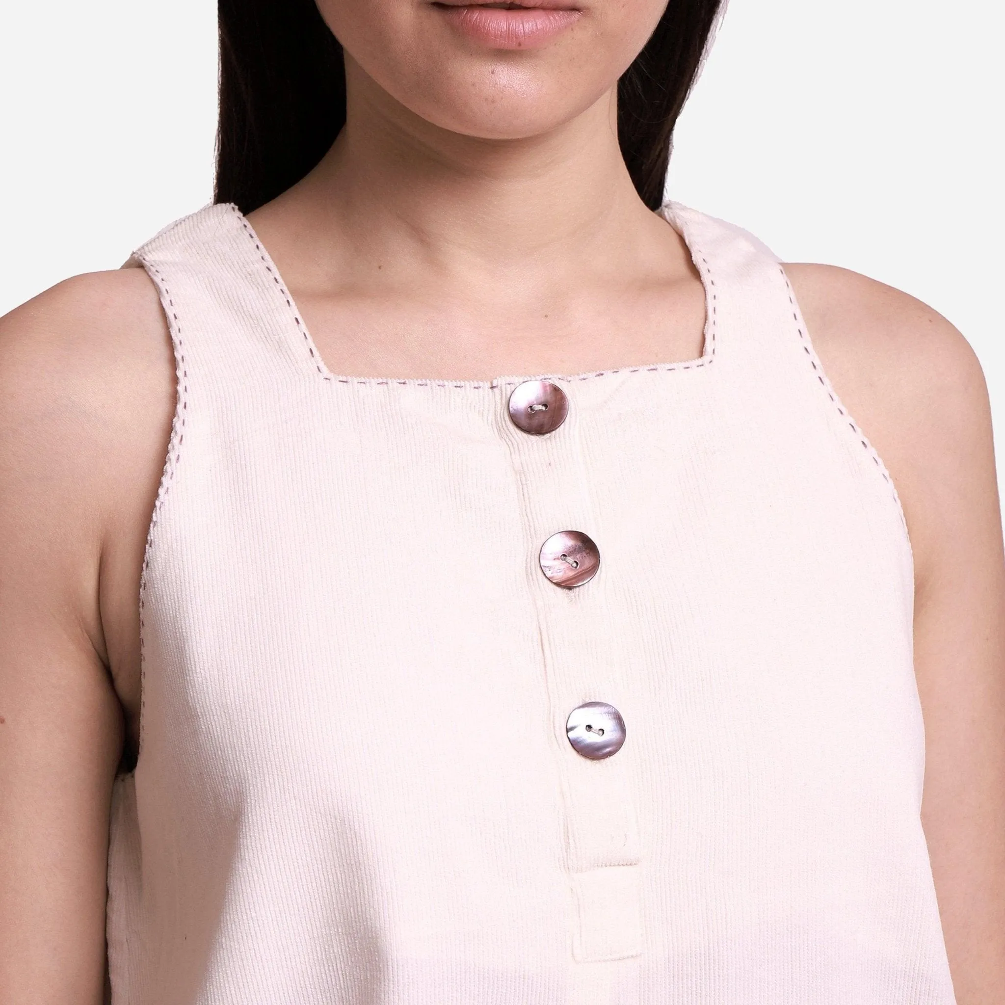 White Warm Cotton Corduroy a-Line Short Dress