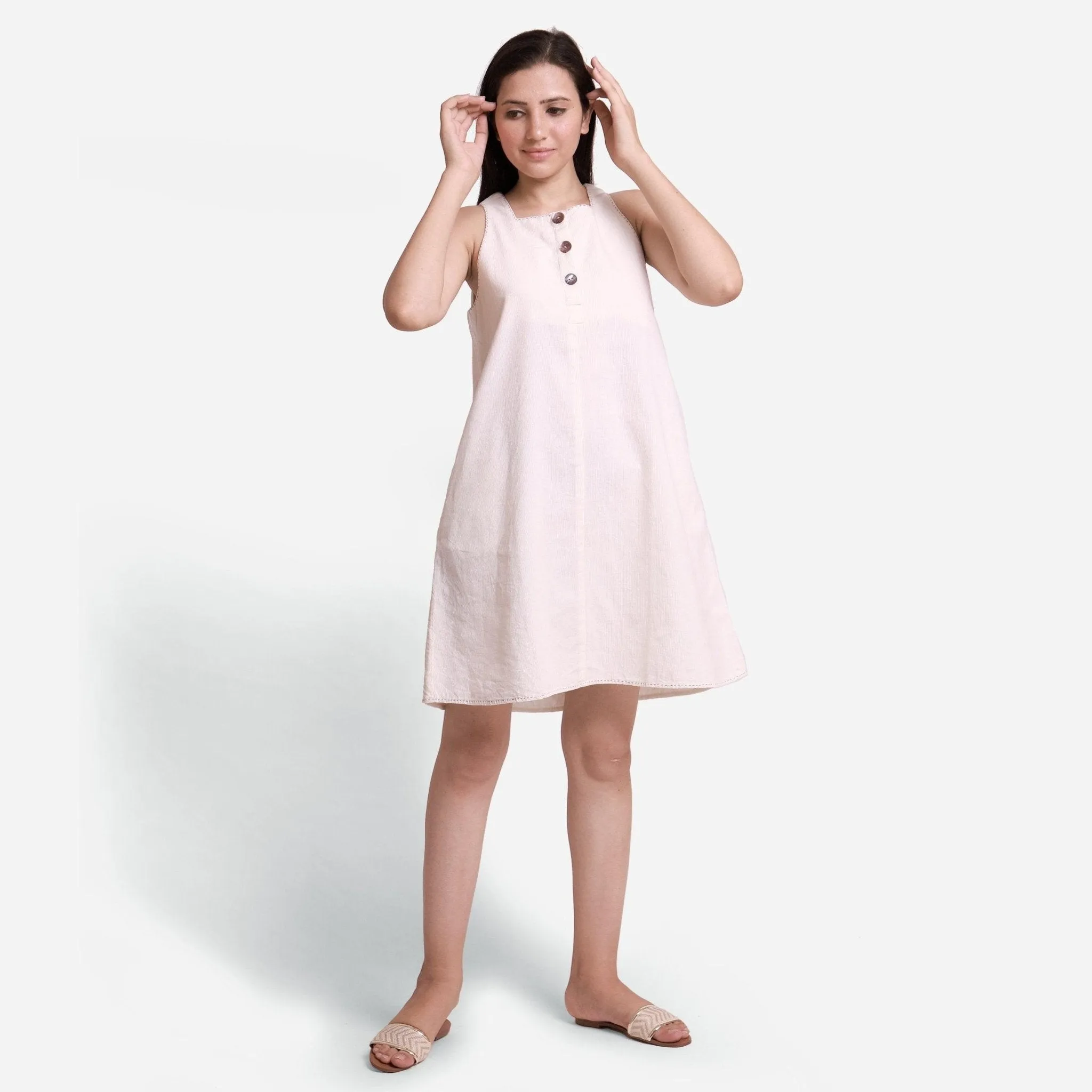 White Warm Cotton Corduroy a-Line Short Dress