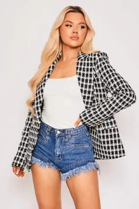 Willa - Premium Dogtooth Black Tweed Tailored Blazer
