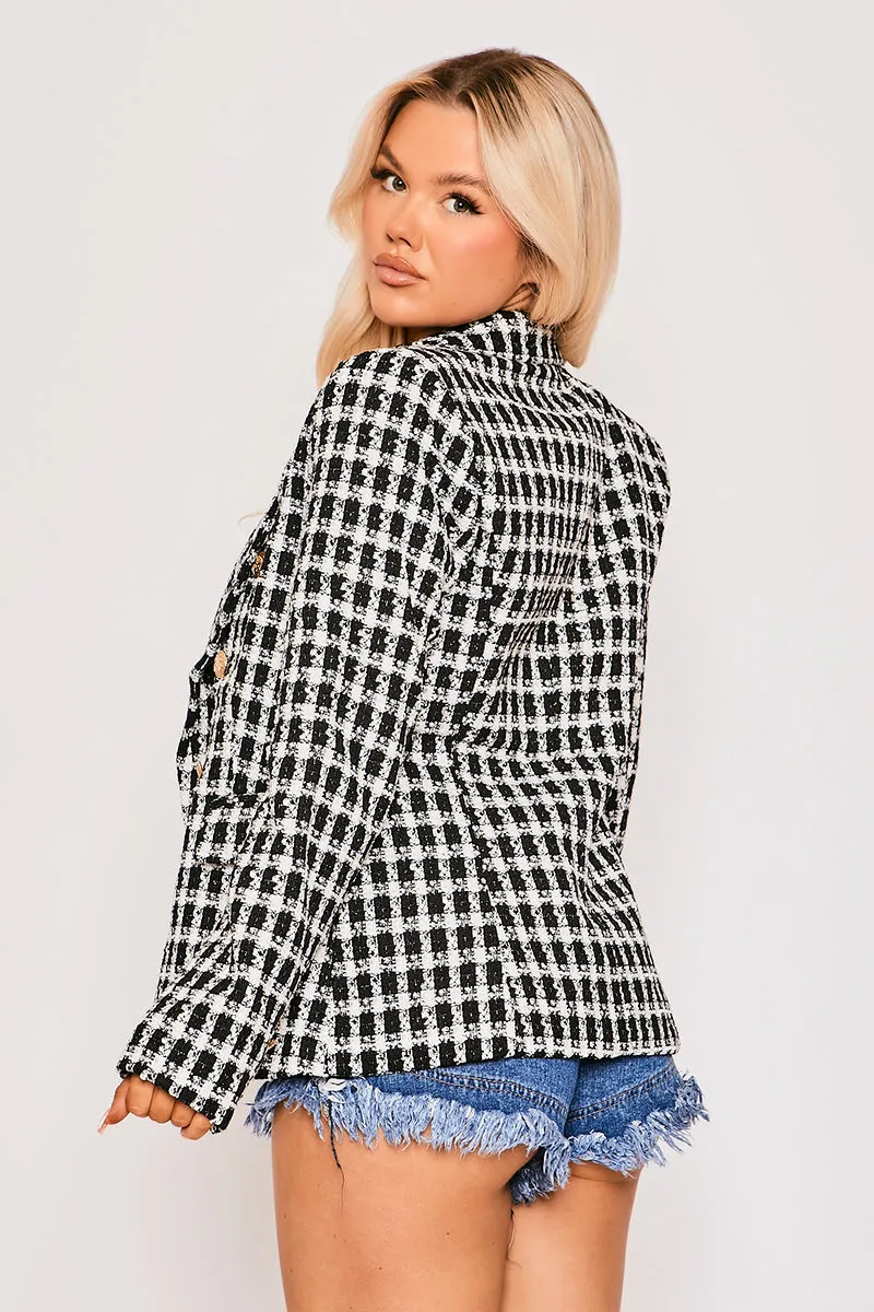 Willa - Premium Dogtooth Black Tweed Tailored Blazer
