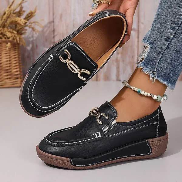 Women's Flat Slip-On Shoes with Metal Buckle 10931116C