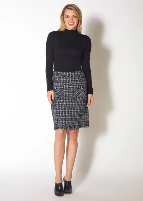 Women's High Rise Pencil Skirt in Navy Tweed