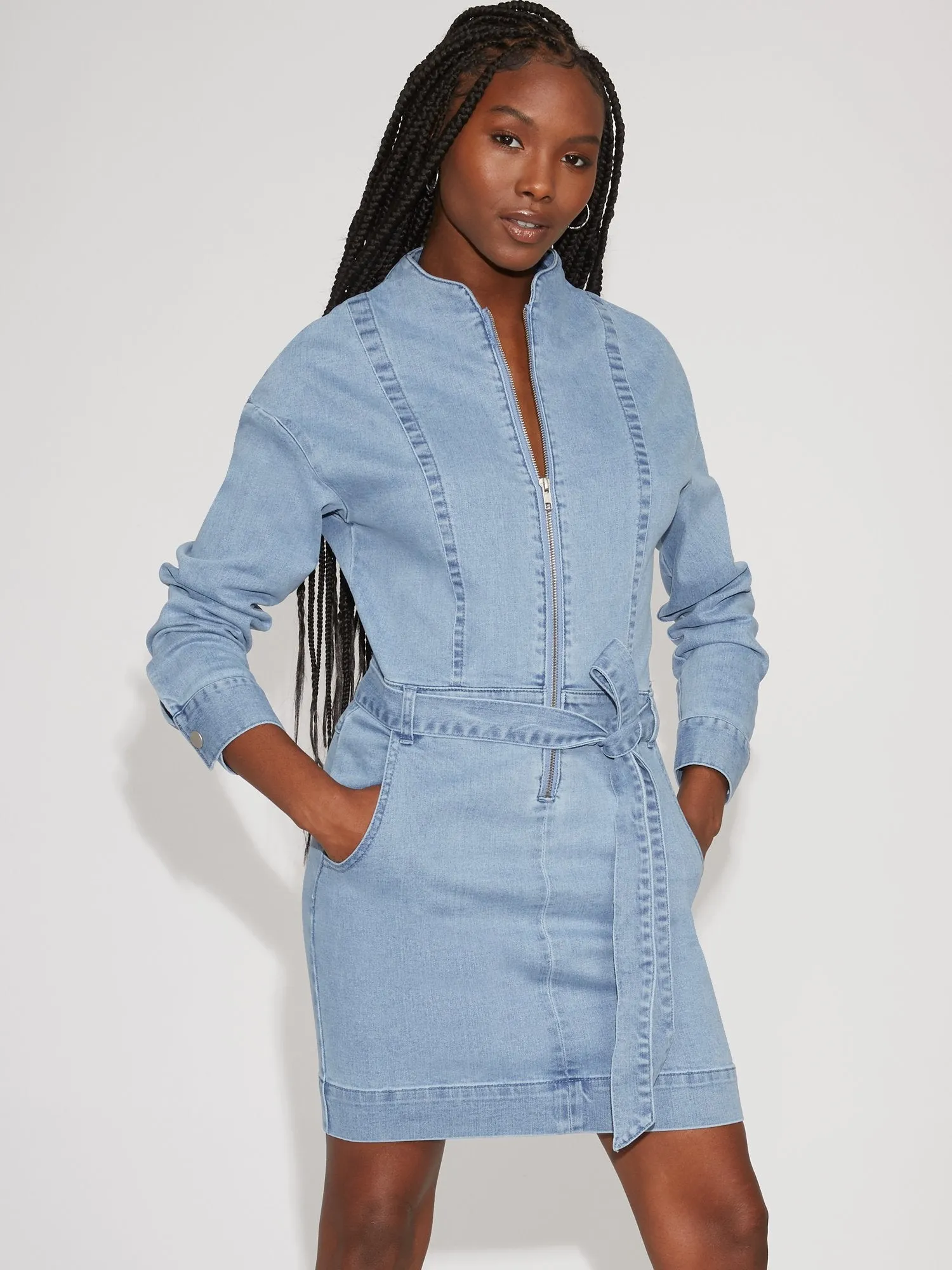 Zip-Front Denim Shirtdress